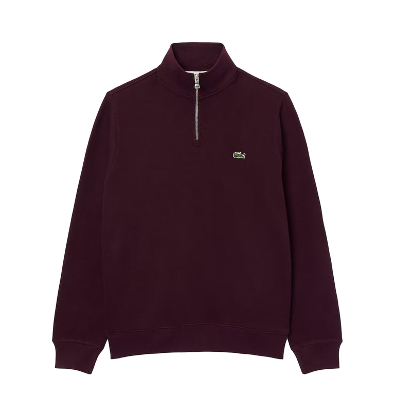 Lacoste Zippered Stand Up Collar Cotton Sweatshirt - S / Dark Burgundy
