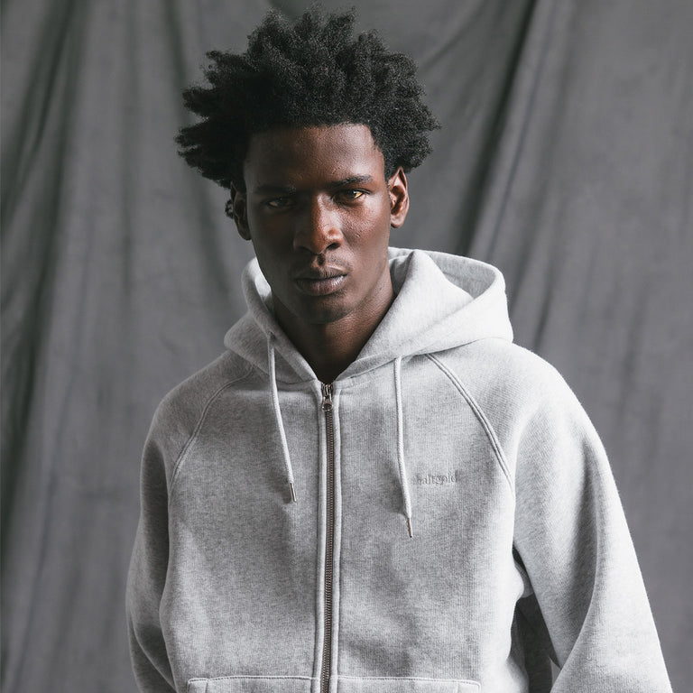 Asphaltgold Essential Zip Hoodie (Heather Grey) onfeet