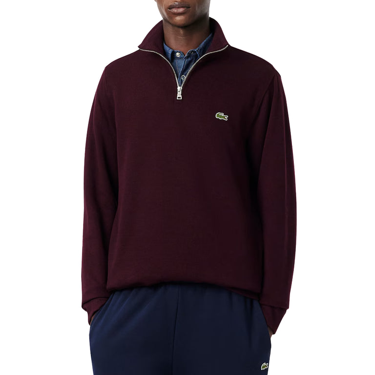 Lacoste Zippered Stand Up Collar Cotton Sweatshirt - S / Dark Burgundy - 2