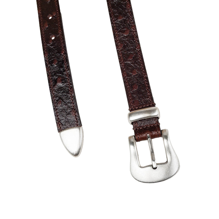 Molebo Triple Hardware Ostrich Embossed Belt - 80 / Brown - 2