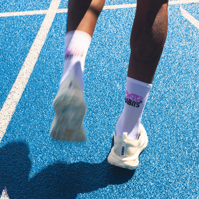 Bad Habits Running Socks (White) onfeet