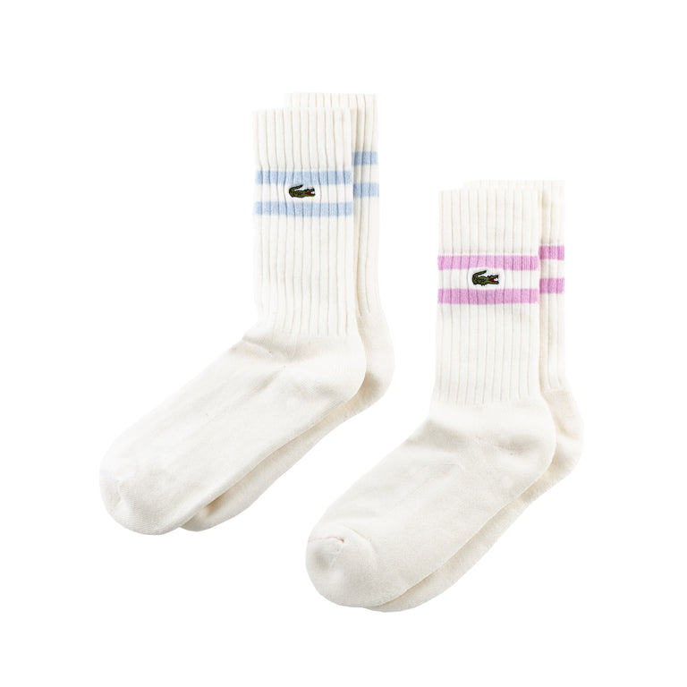 Lacoste Unisex Ribbed Cotton Socks - 39-42 / Blanc / Bleu Clair / Rose
