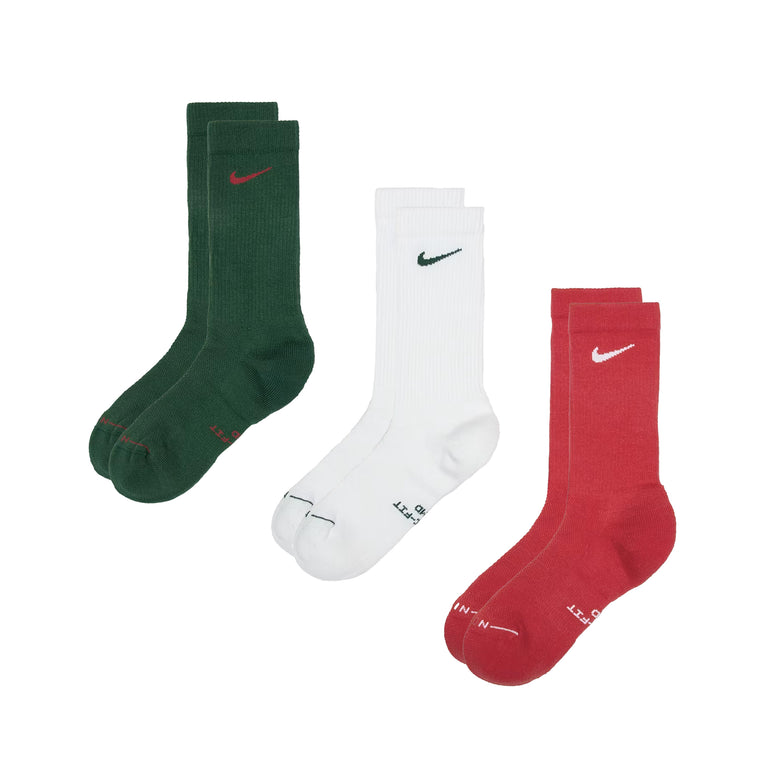 Nike	Everyday Elevated Crew Socks 3-Pack - XL / Green / White / Red
