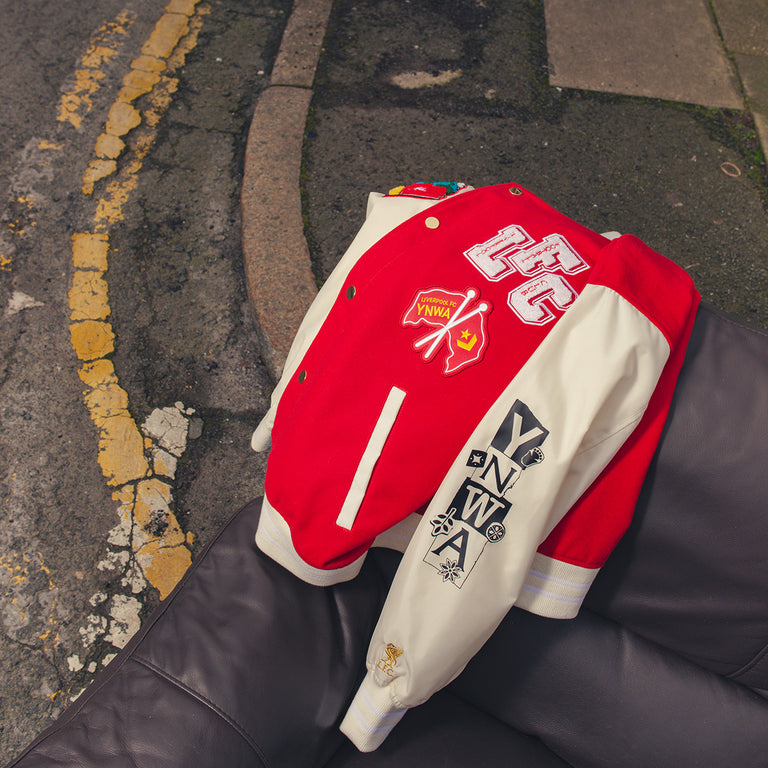 Converse x Liverpool FC Woven Varsity Jacket onfeet