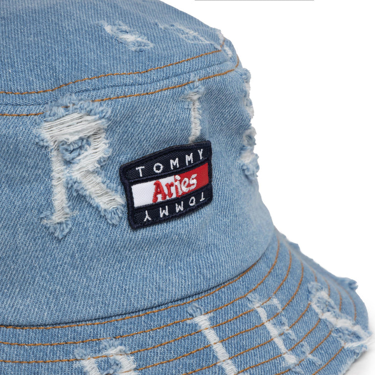 Tommy Jeans x Aries Logo Destroyed Denim Bucket Hat onfeet