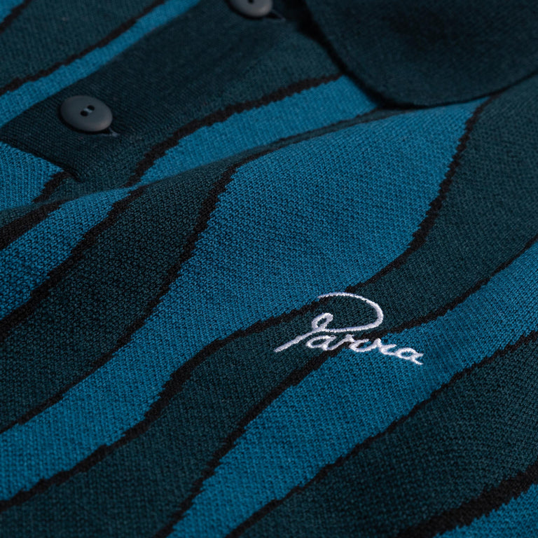 By Parra Aqua Weed Waves Knitted Polo Shirt
